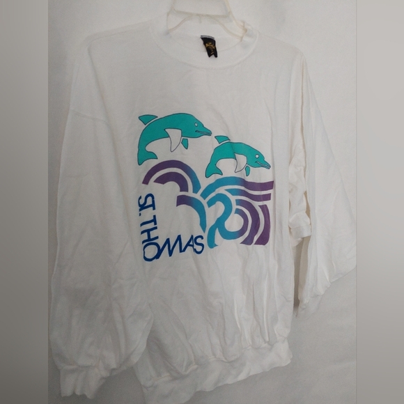 Anvil Tops - Vintage Anvil White Cotton T-Shirt St. Thomas with Dolphin Print 'One Size'